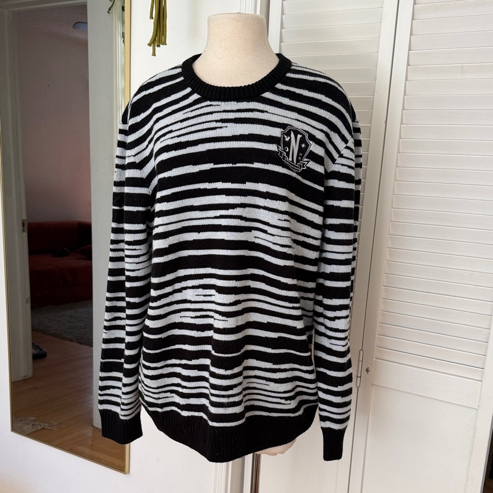 Wednesday Nevermore Hot Topic Black and White Striped Crewneck Sweater